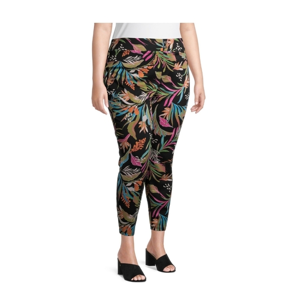 Terra & Sky NWT Women's Plus Size Tropical Print High Waisted Pull On Pant 721 - Picture 2 of 6